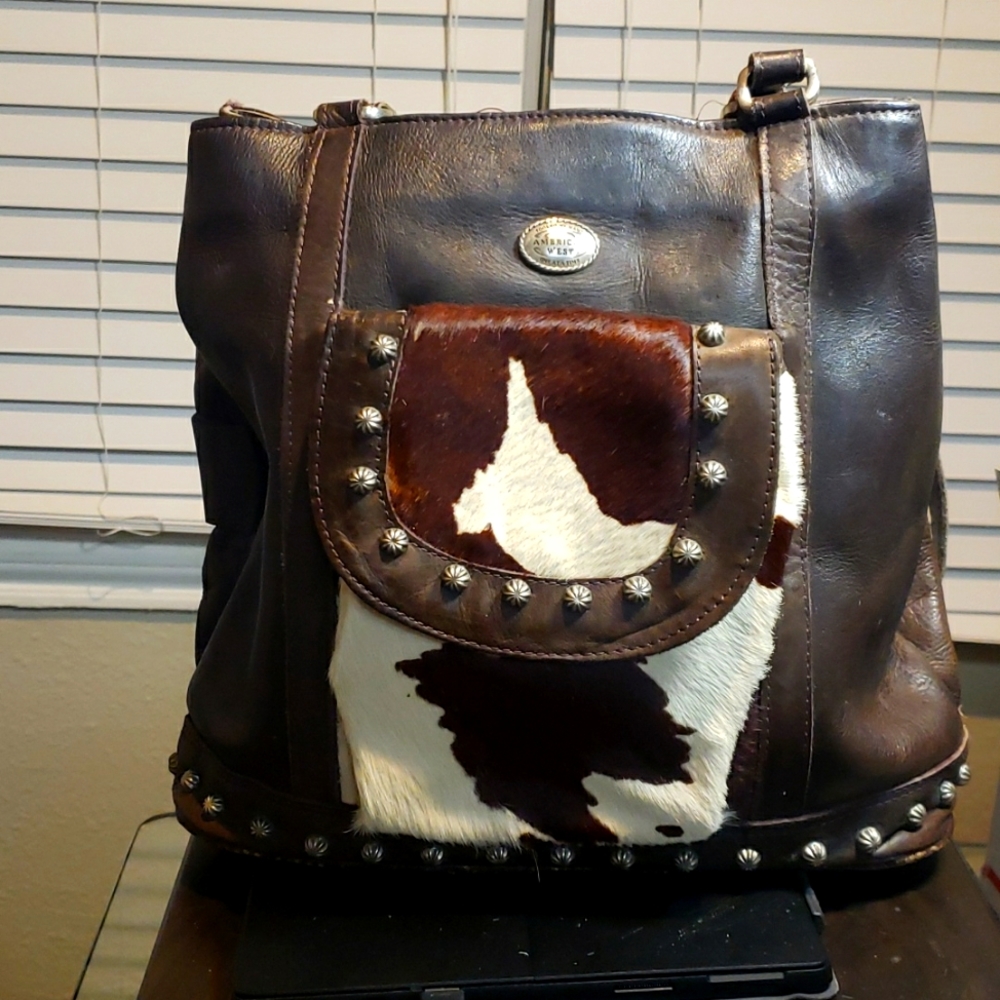 Leather and Cow Hide Shoulder Tote